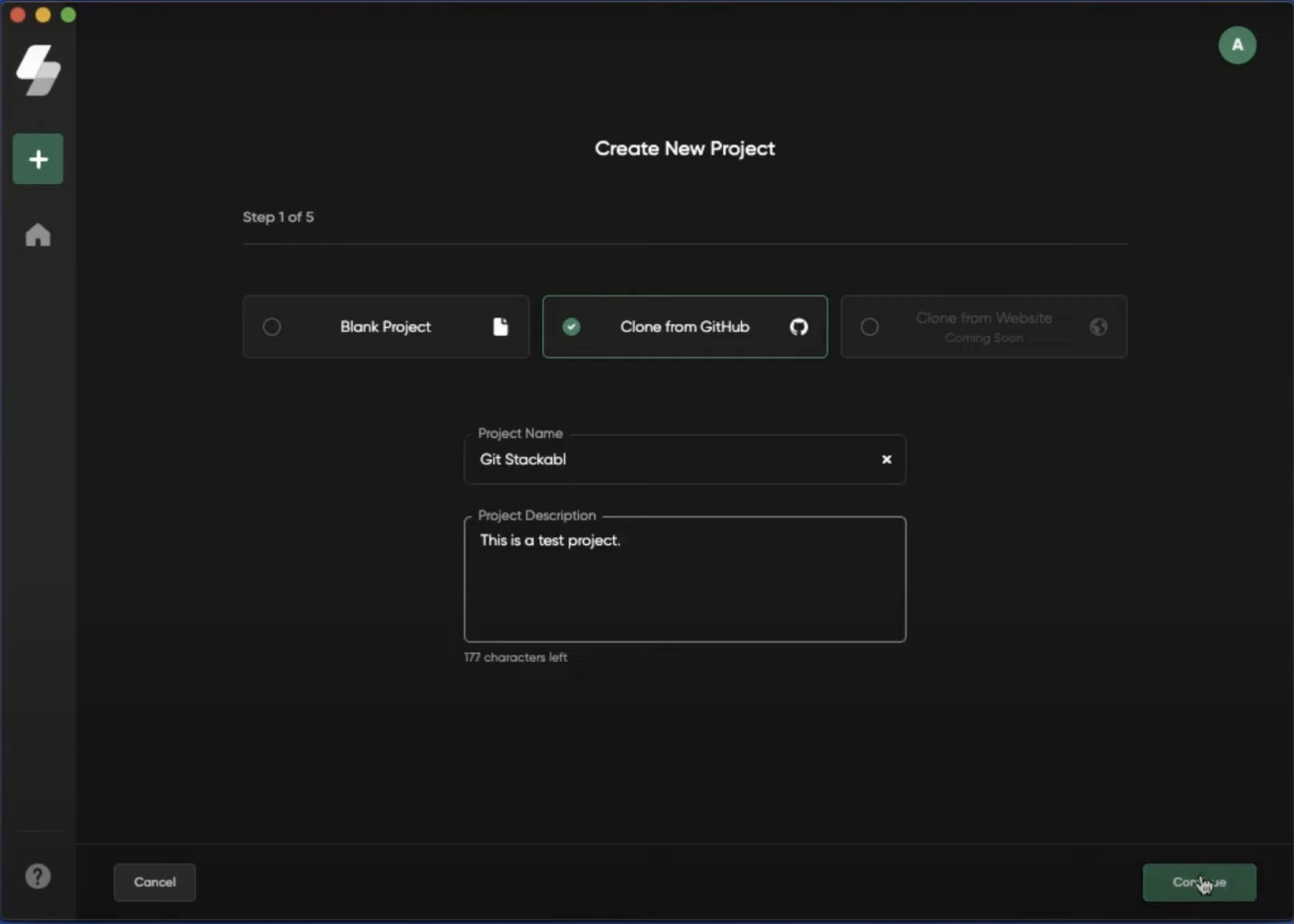 Git clone functionality for projects